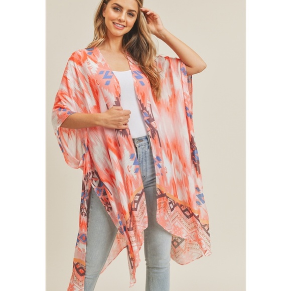 Women's Orange Patterned Kimono Top NWOT - Picture 2 of 4